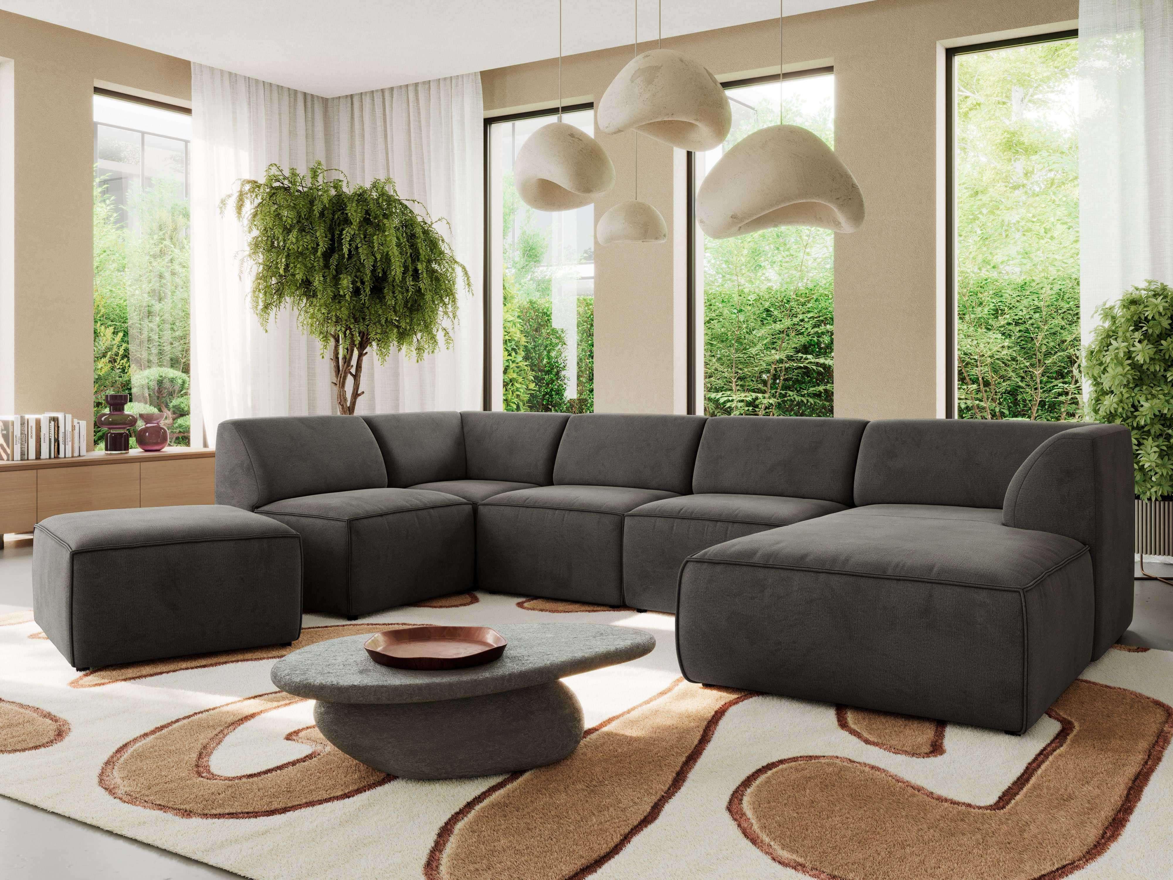 WOHNLANDSCHAFT MODARO U 6M - Dunkelgrau Velvet - Rechts Textil MKS Möbel > Sofas & Couches > Wohnlandschaften > Wohnlandschaften U-Form Grau