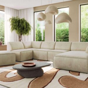 wohnli-moebel-suche-800001599865-1 WOHNLANDSCHAFT MODARO U 6M - Beige Velvet - Rechts Textil MKS Möbel > Sofas & Couches > Wohnlandschaften > Wohnlandschaften U-Form Beige
