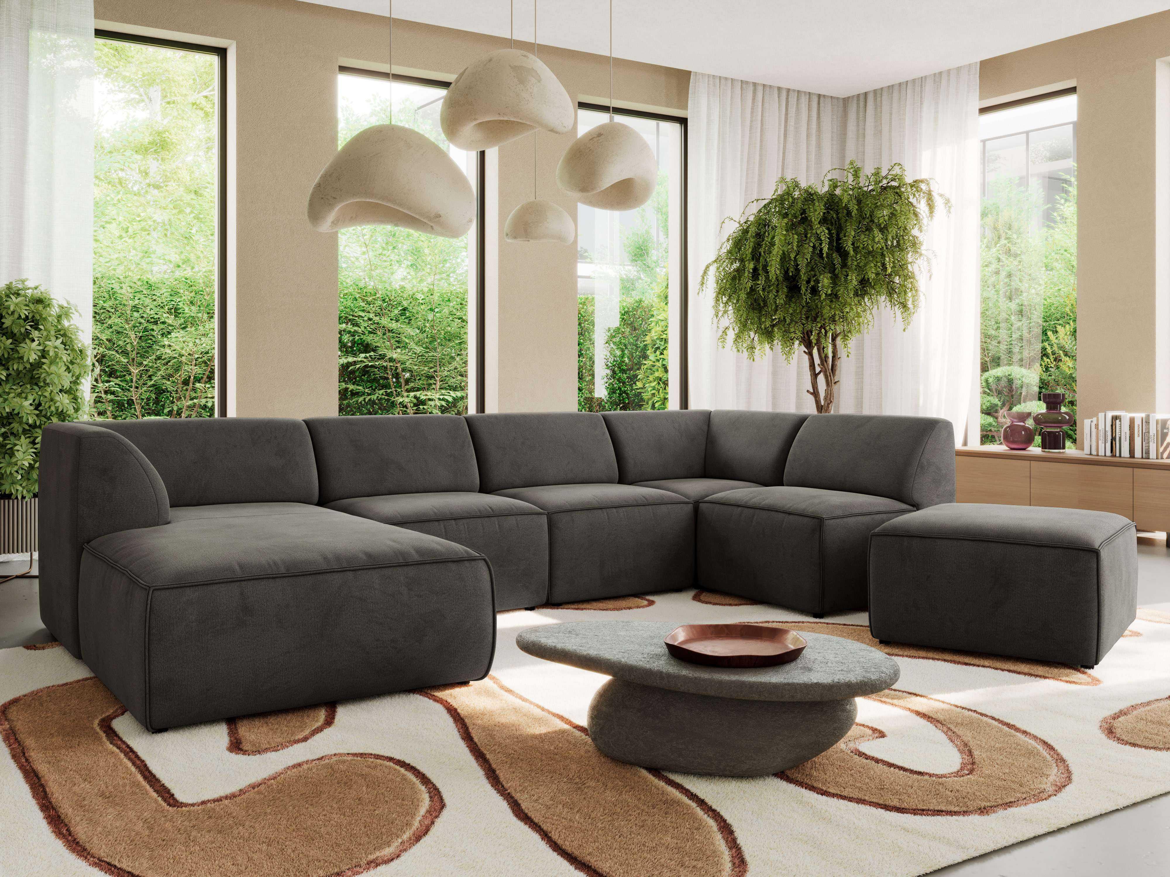 WOHNLANDSCHAFT MODARO U 6M - Dunkelgrau Velvet - Links Textil MKS Möbel > Sofas & Couches > Wohnlandschaften > Wohnlandschaften U-Form Grau