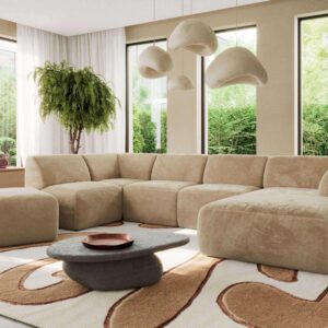 wohnli-moebel-suche-800001599881-1 WOHNLANDSCHAFT MODARO U 6M - Beige Plüsch - Rechts Textil MKS Möbel > Sofas & Couches > Wohnlandschaften > Wohnlandschaften U-Form Beige