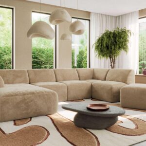 WOHNLANDSCHAFT MODARO U 6M - Beige Plüsch - Links Textil MKS Möbel > Sofas & Couches > Wohnlandschaften > Wohnlandschaften U-Form Beige