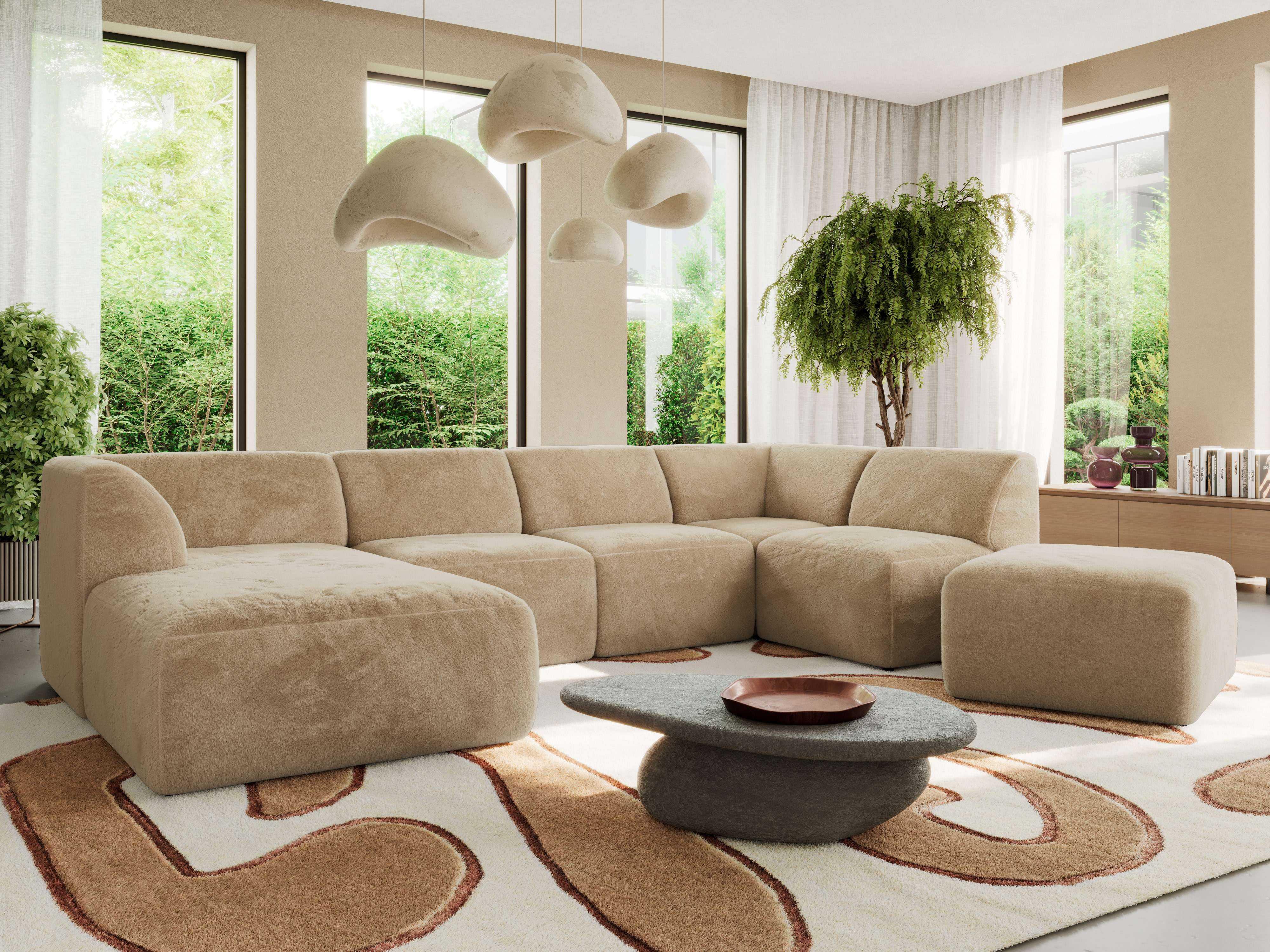 WOHNLANDSCHAFT MODARO U 6M - Beige Plüsch - Links Textil MKS Möbel > Sofas & Couches > Wohnlandschaften > Wohnlandschaften U-Form Beige