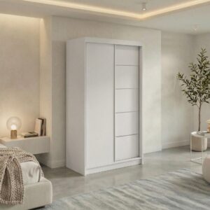 wohnli-moebel-suche-800001599942-1 SCHWEBETÜRENSCHRANK 120 - MACEDONIA - Weiß Holzwerkstoff MKS Möbel > Schränke > Kleiderschränke > Schwebetürenschränke Weiß