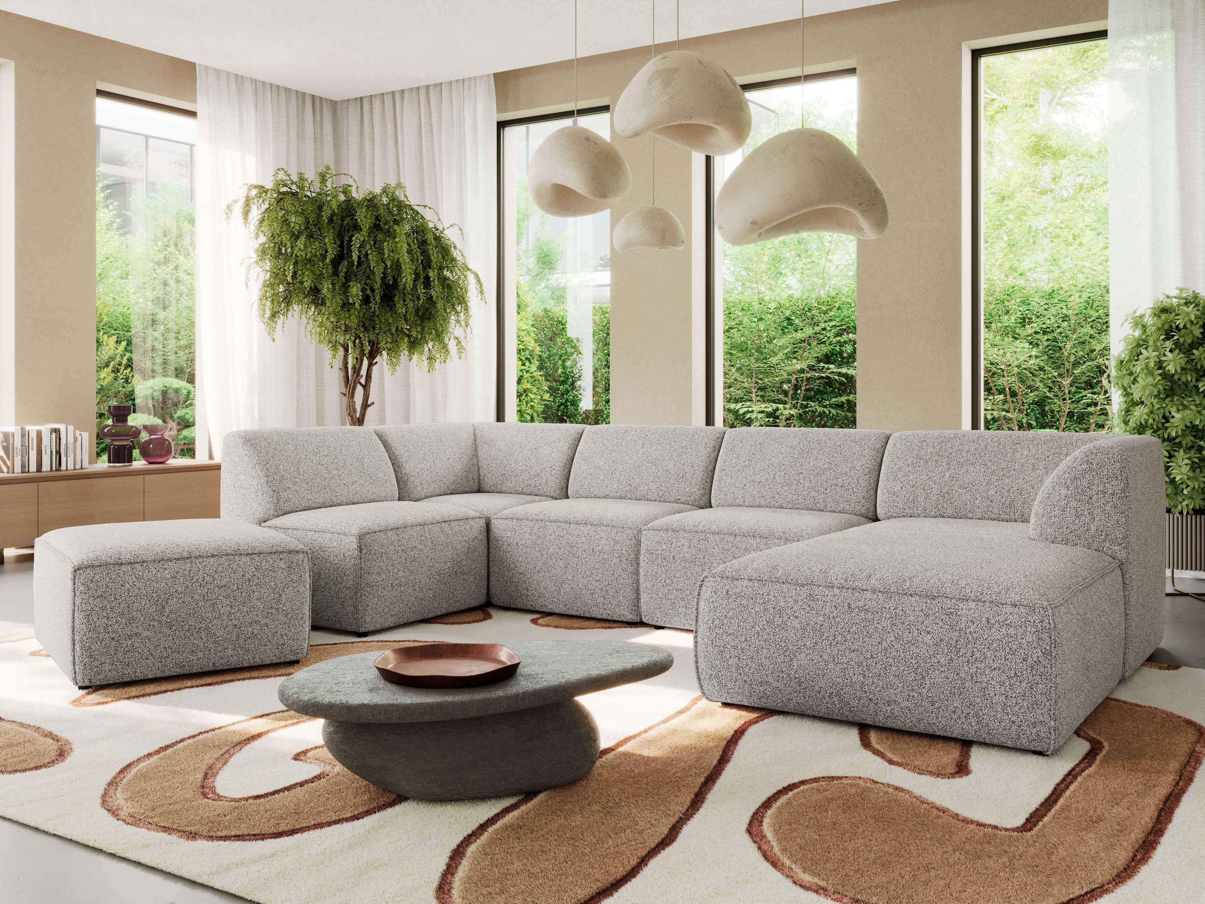 WOHNLANDSCHAFT MODARO U 6M - Hellgrau Struktur - Rechts Textil MKS Möbel > Sofas & Couches > Wohnlandschaften > Wohnlandschaften U-Form Grau