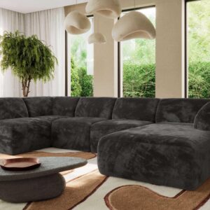 wohnli-moebel-suche-800001599986-1 WOHNLANDSCHAFT MODARO U 5M - Dunkelgrau Plüsch - Rechts Textil MKS Möbel > Sofas & Couches > Wohnlandschaften > Wohnlandschaften U-Form Grau