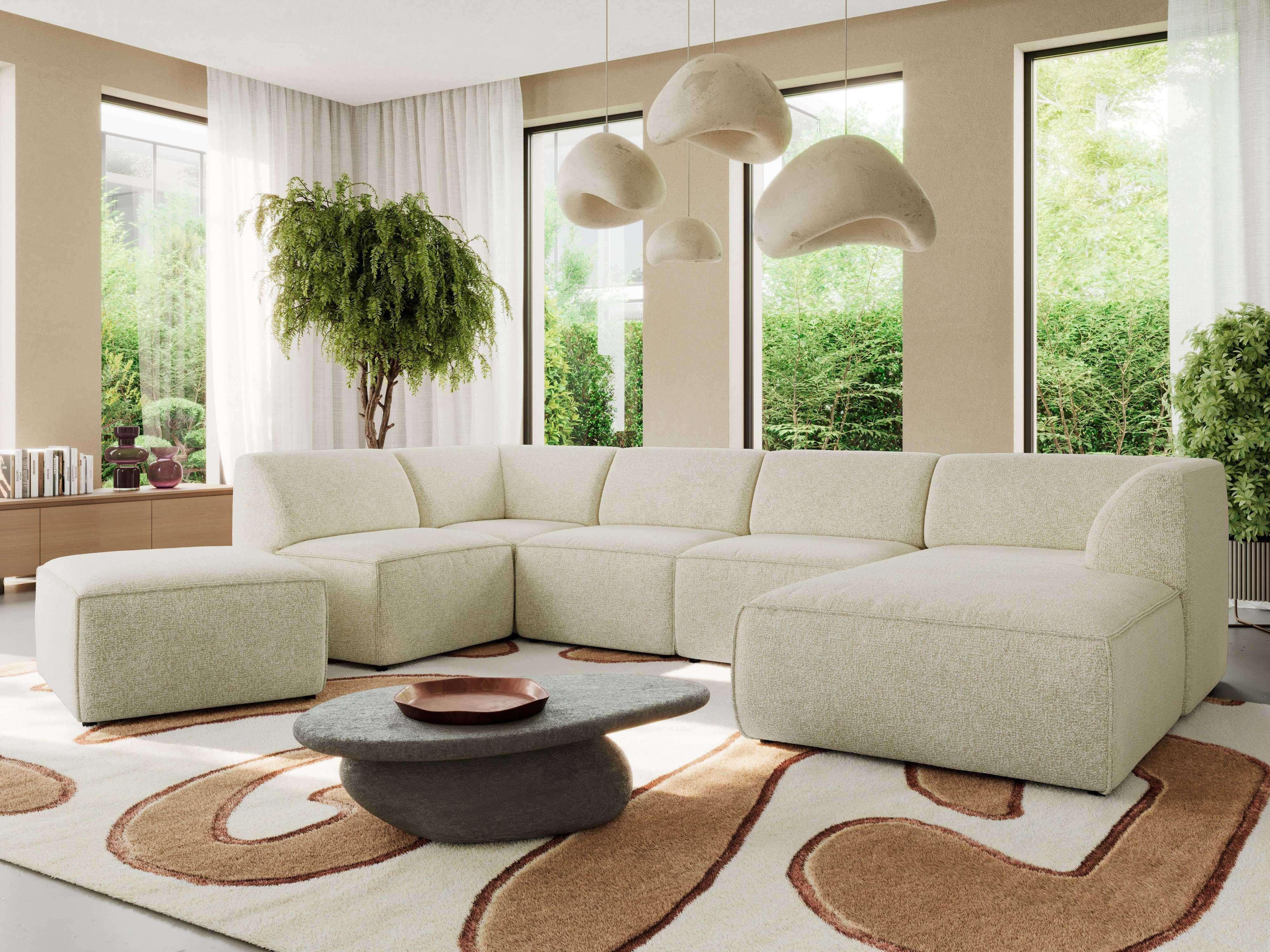 WOHNLANDSCHAFT MODARO U 6M - Creme Struktur - Rechts Textil MKS Möbel > Sofas & Couches > Wohnlandschaften > Wohnlandschaften U-Form Weiß