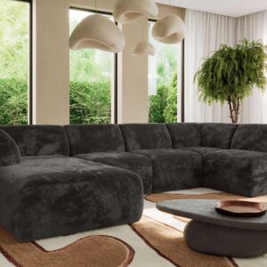wohnli-moebel-suche-800001600005-1 WOHNLANDSCHAFT MODARO U 5M - Dunkelgrau Plüsch - Links Textil MKS Möbel > Sofas & Couches > Wohnlandschaften > Wohnlandschaften U-Form Grau