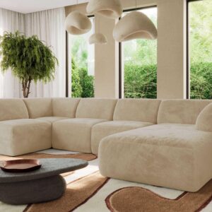WOHNLANDSCHAFT MODARO U 5M - Creme Plüsch - Rechts Textil MKS Möbel > Sofas & Couches > Wohnlandschaften > Wohnlandschaften U-Form Weiß