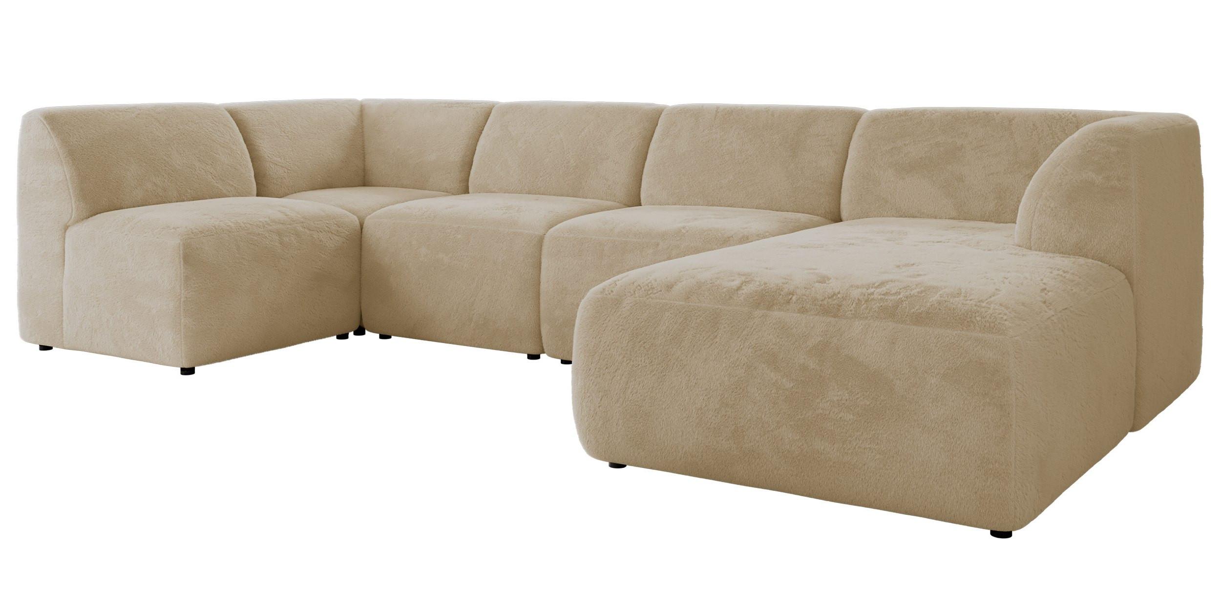 Wohnli Möbelsuche - WOHNLANDSCHAFT MODARO U 5M - Creme Plüsch - Rechts