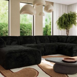 wohnli-moebel-suche-800001600009-1 WOHNLANDSCHAFT MODARO U 5M - Schwarz Plüsch - Links Textil MKS Möbel > Sofas & Couches > Wohnlandschaften > Wohnlandschaften U-Form Schwarz