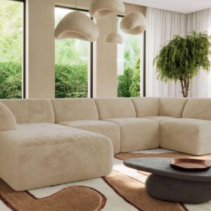wohnli-moebel-suche-800001600011-1 WOHNLANDSCHAFT MODARO U 5M - Creme Plüsch - Links Textil MKS Möbel > Sofas & Couches > Wohnlandschaften > Wohnlandschaften U-Form Weiß