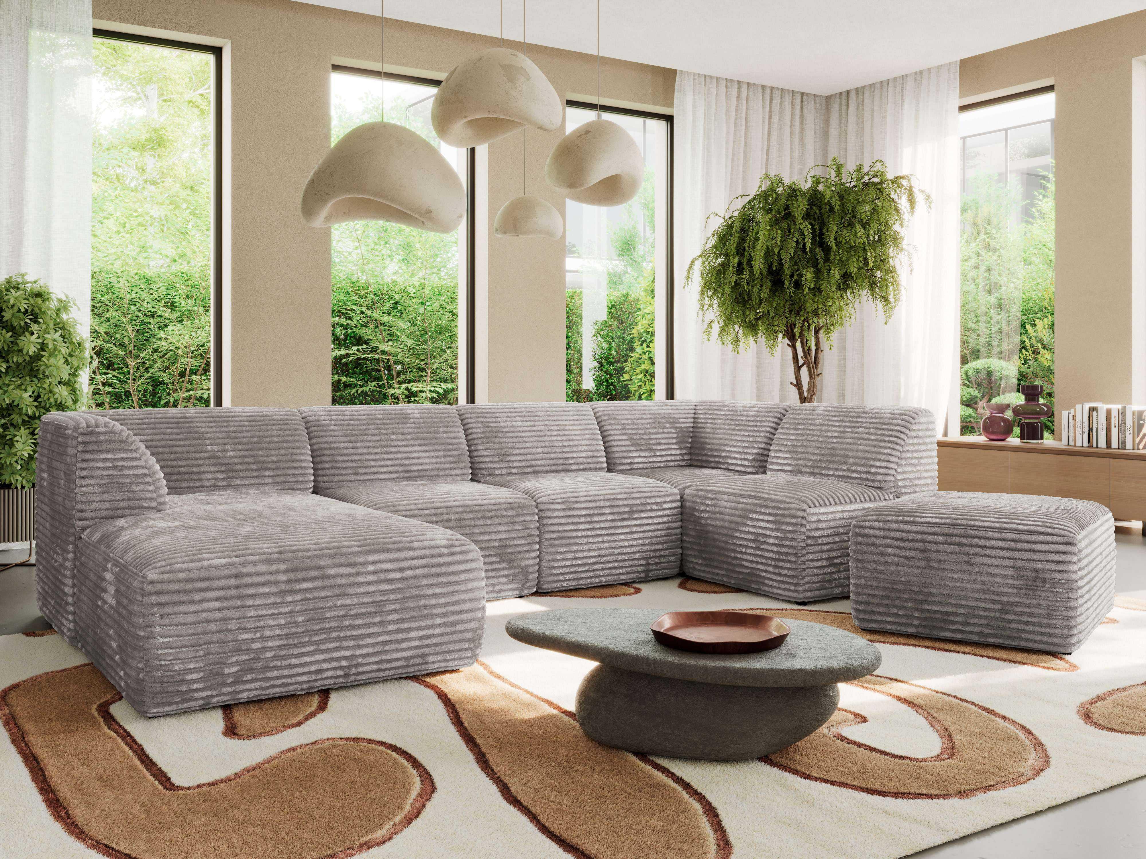 WOHNLANDSCHAFT MODARO U 6M - Hellgrau Cord - Links Textil MKS Möbel > Sofas & Couches > Wohnlandschaften > Wohnlandschaften U-Form Grau