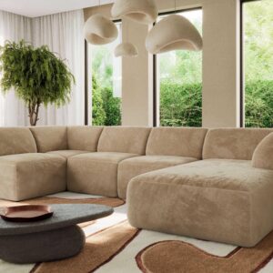 wohnli-moebel-suche-800001600013-1 WOHNLANDSCHAFT MODARO U 5M - Beige Plüsch - Rechts Textil MKS Möbel > Sofas & Couches > Wohnlandschaften > Wohnlandschaften U-Form Beige