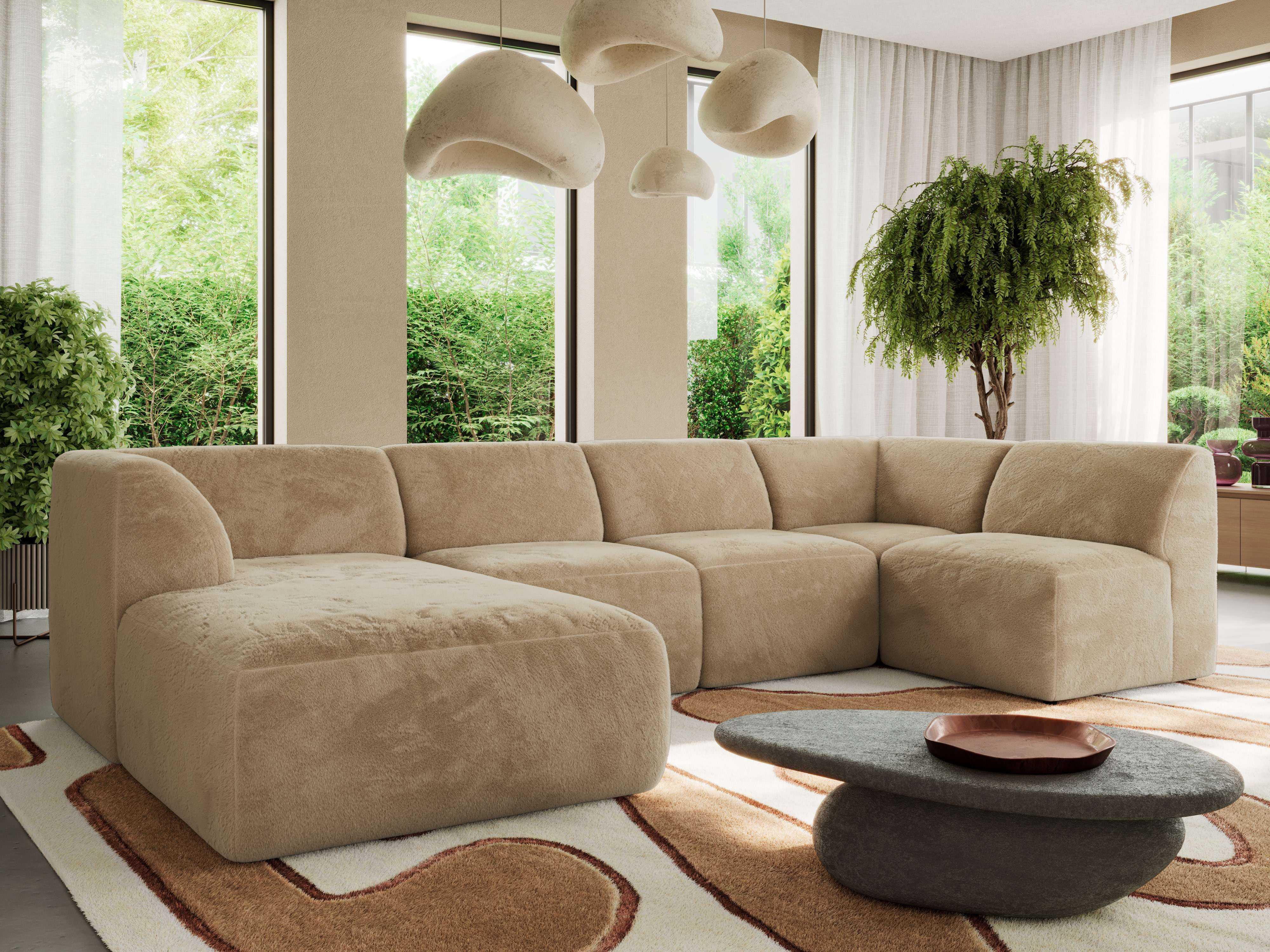 WOHNLANDSCHAFT MODARO U 5M - Beige Plüsch - Links Textil MKS Möbel > Sofas & Couches > Wohnlandschaften > Wohnlandschaften U-Form Beige