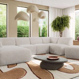 WOHNLANDSCHAFT MODARO U 6M - Beige Cord - Links Textil MKS Möbel > Sofas & Couches > Wohnlandschaften > Wohnlandschaften U-Form Beige