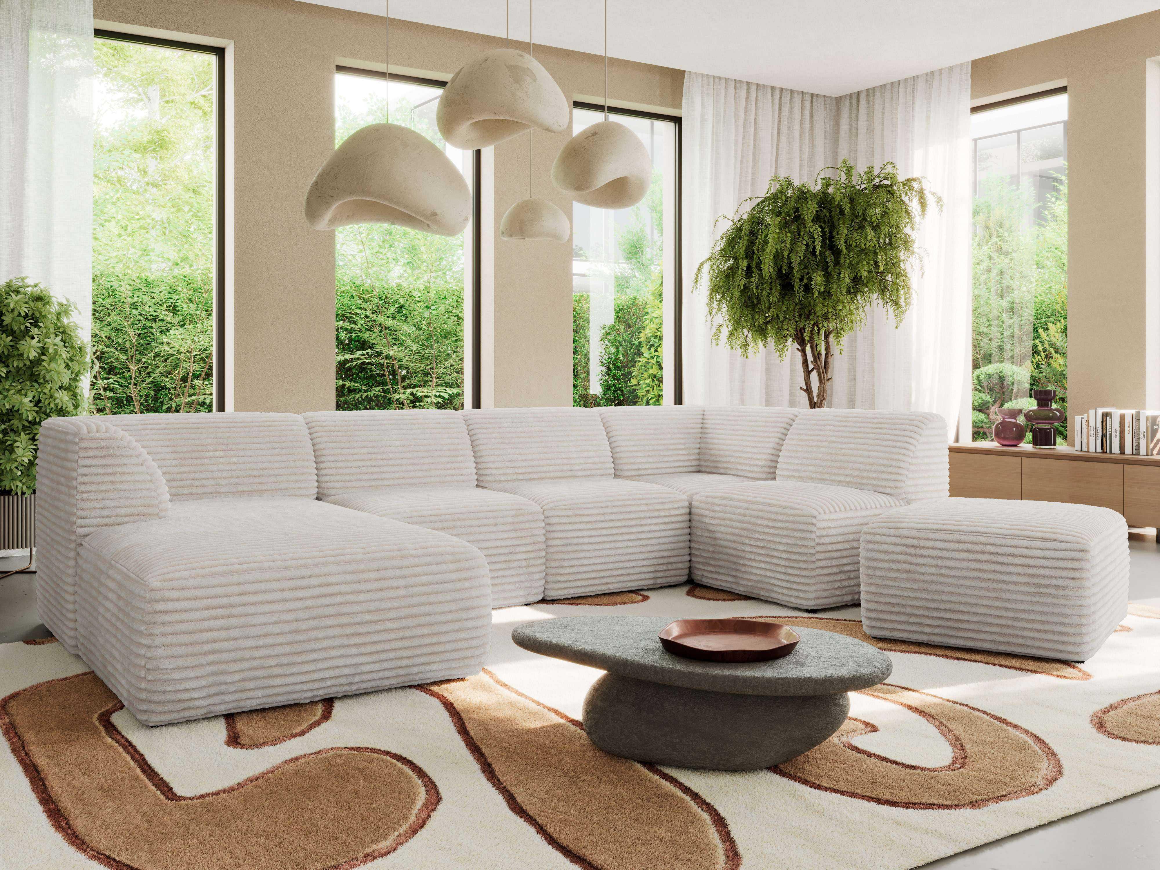 WOHNLANDSCHAFT MODARO U 6M - Beige Cord - Links Textil MKS Möbel > Sofas & Couches > Wohnlandschaften > Wohnlandschaften U-Form Beige