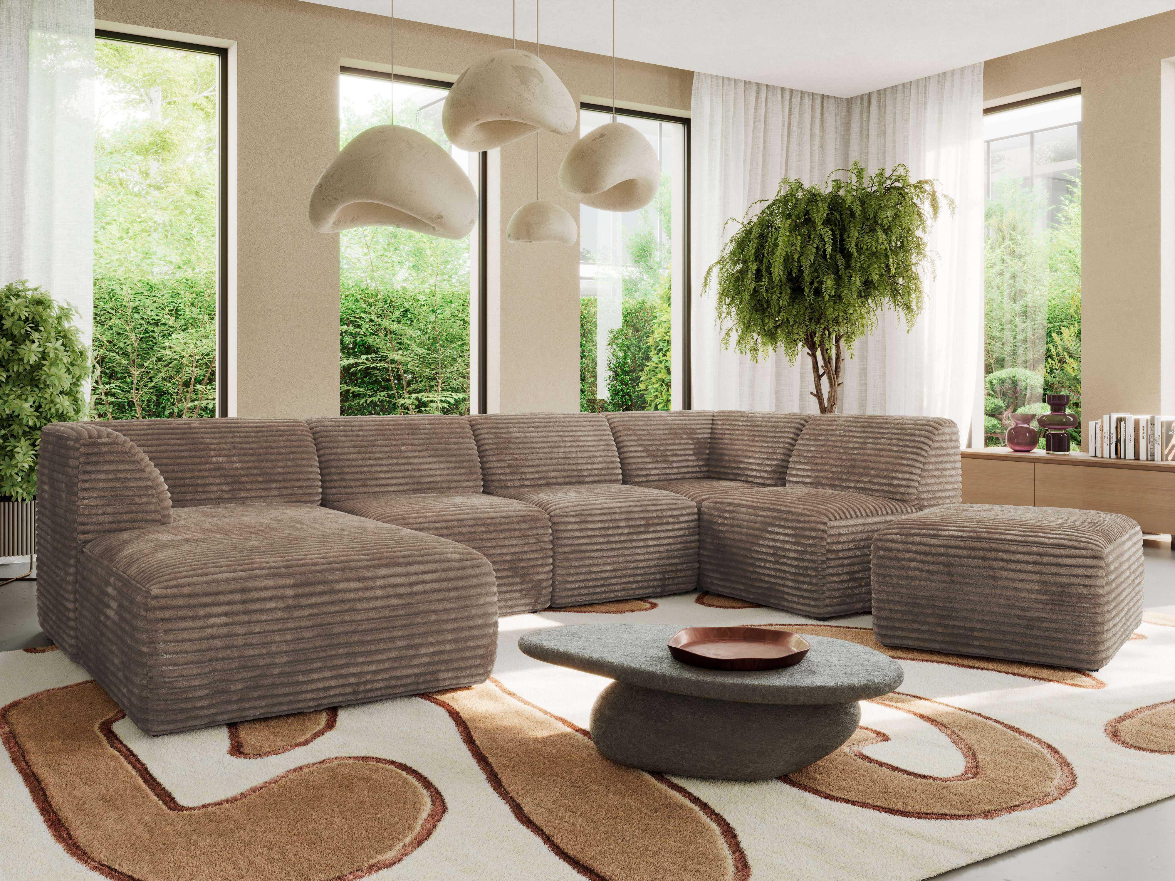 WOHNLANDSCHAFT MODARO U 6M - Braun Cord - Links Textil MKS Möbel > Sofas & Couches > Wohnlandschaften > Wohnlandschaften U-Form Braun