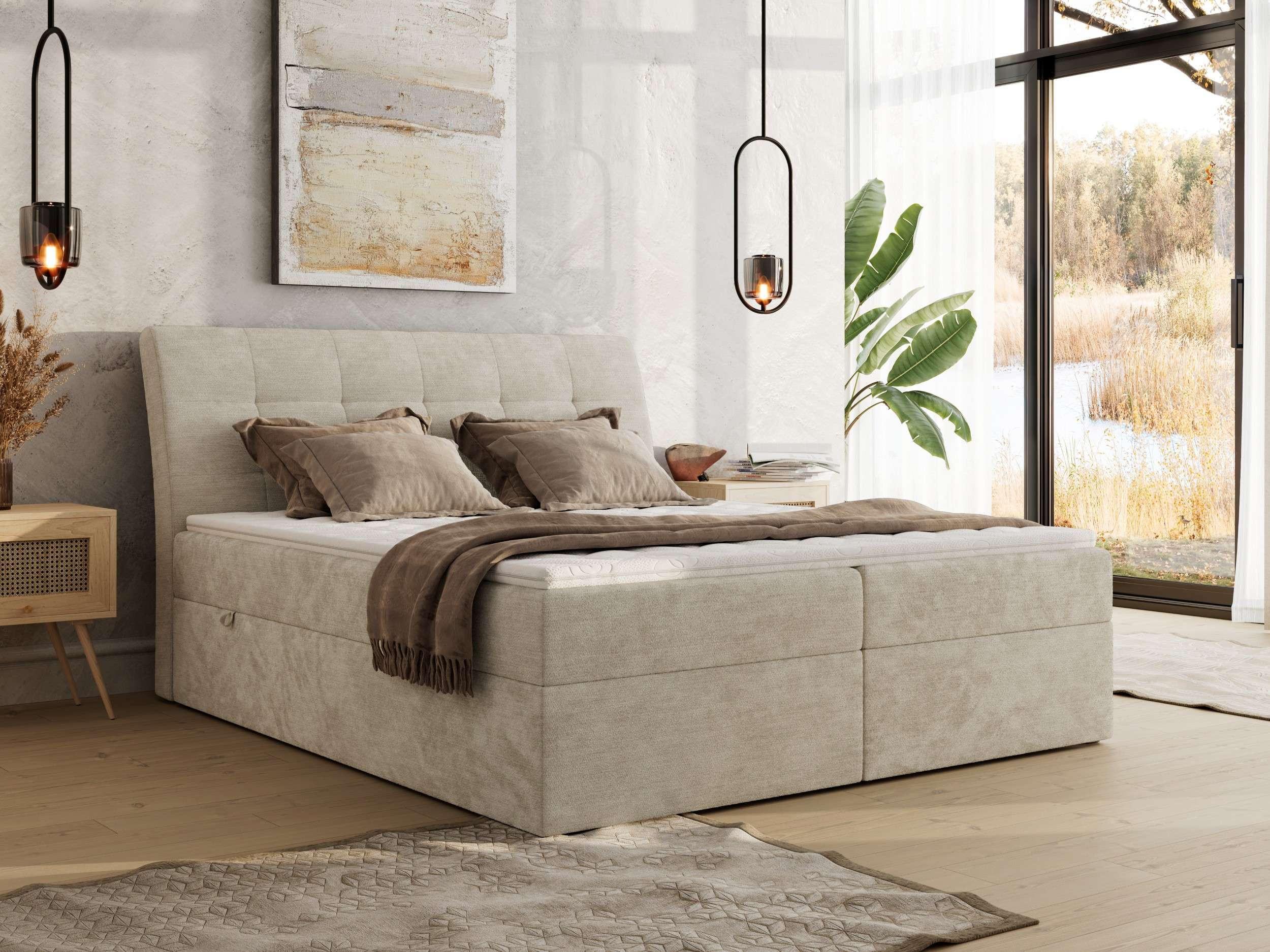 wohnli-moebel-suche-800001600180-1 BOXBETT DAGOS 120/200 - Beige Schenille glatt - H4 - Topper T25 Textil MKS Möbel > Betten > Boxspringbetten Beige
