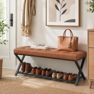 SCHUHBANK Kunstleder Kohlenstoffstahl Braun Kunststoff HOMCOM Garderoben > Garderobenbänke Braun