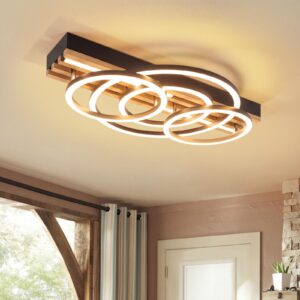 LED DECKENLEUCHTE Trisal 50/32/10.3 cm Deckenlampe Metall, Holz ZMH Lampen & Leuchten > LED-Leuchten > LED-Deckenleuchten Schwarz