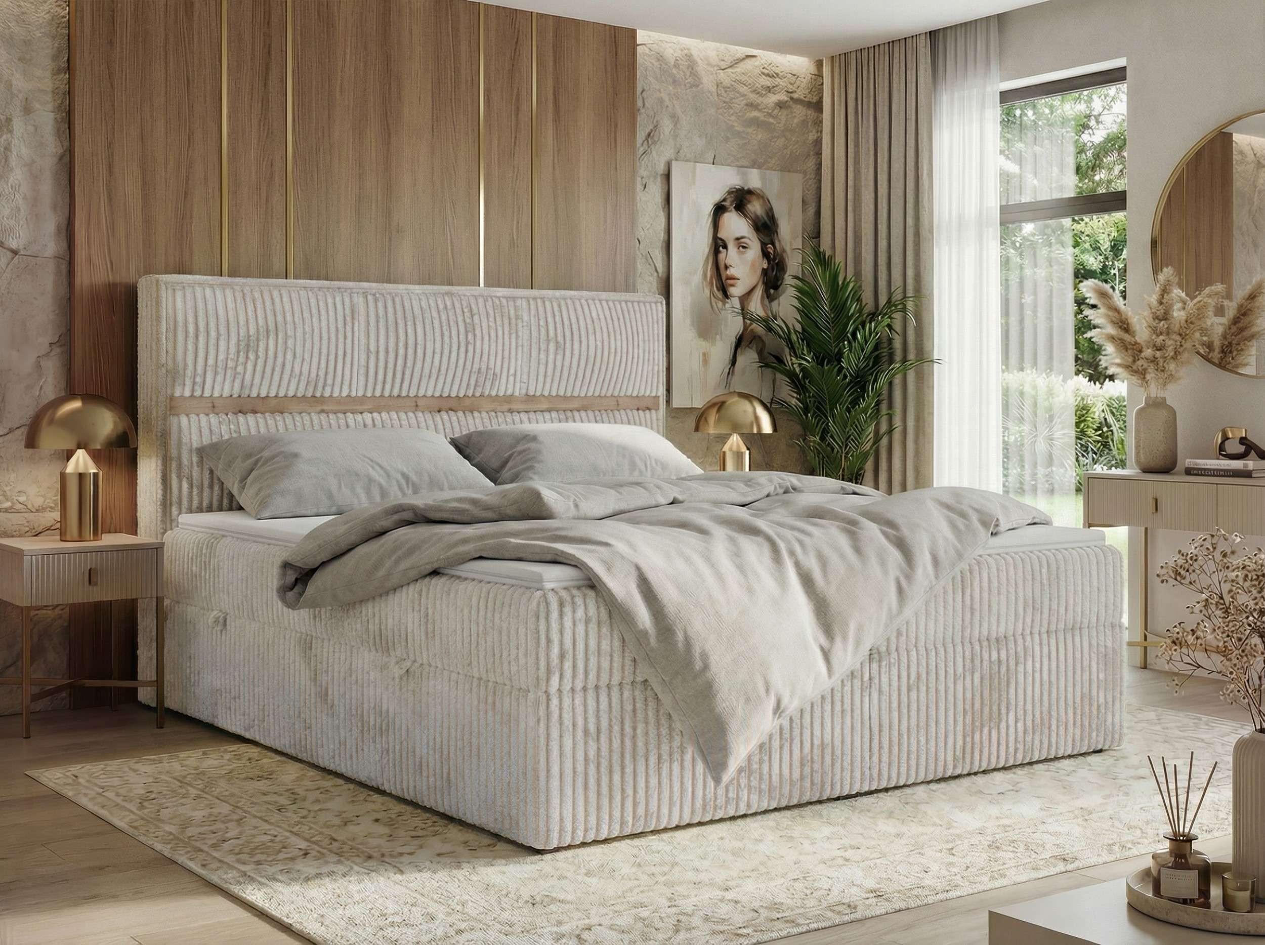 BOXSPRINGBETT ORVO 180/200 - Beige Cord - Topper T25 - H3 Textil MKS Möbel > Betten > Boxspringbetten Beige