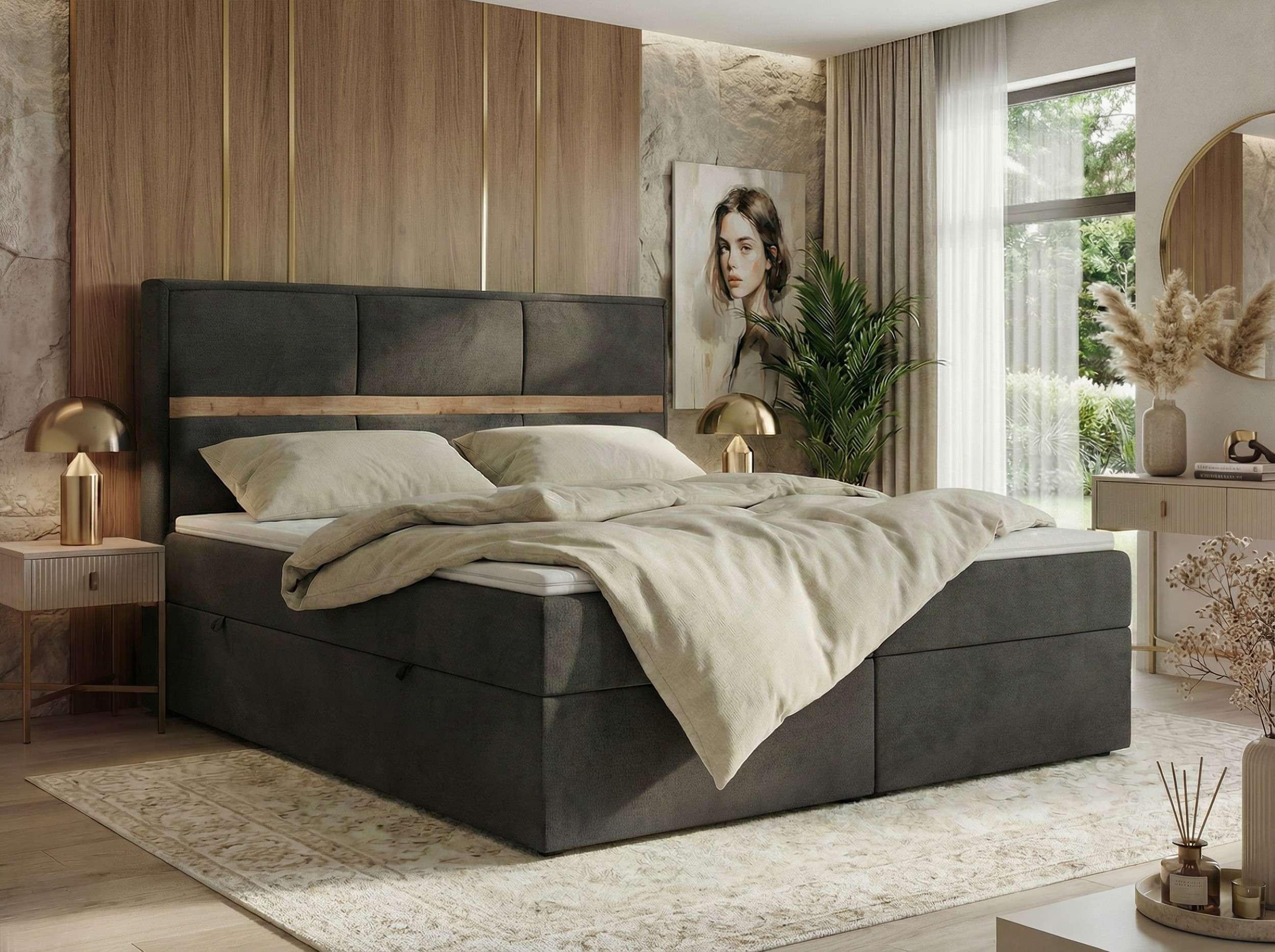 BOXSPRINGBETT ORVO 160/200 - Dunkelgrau Velvet - Topper T25 - H4 Textil MKS Möbel > Betten > Boxspringbetten Grau