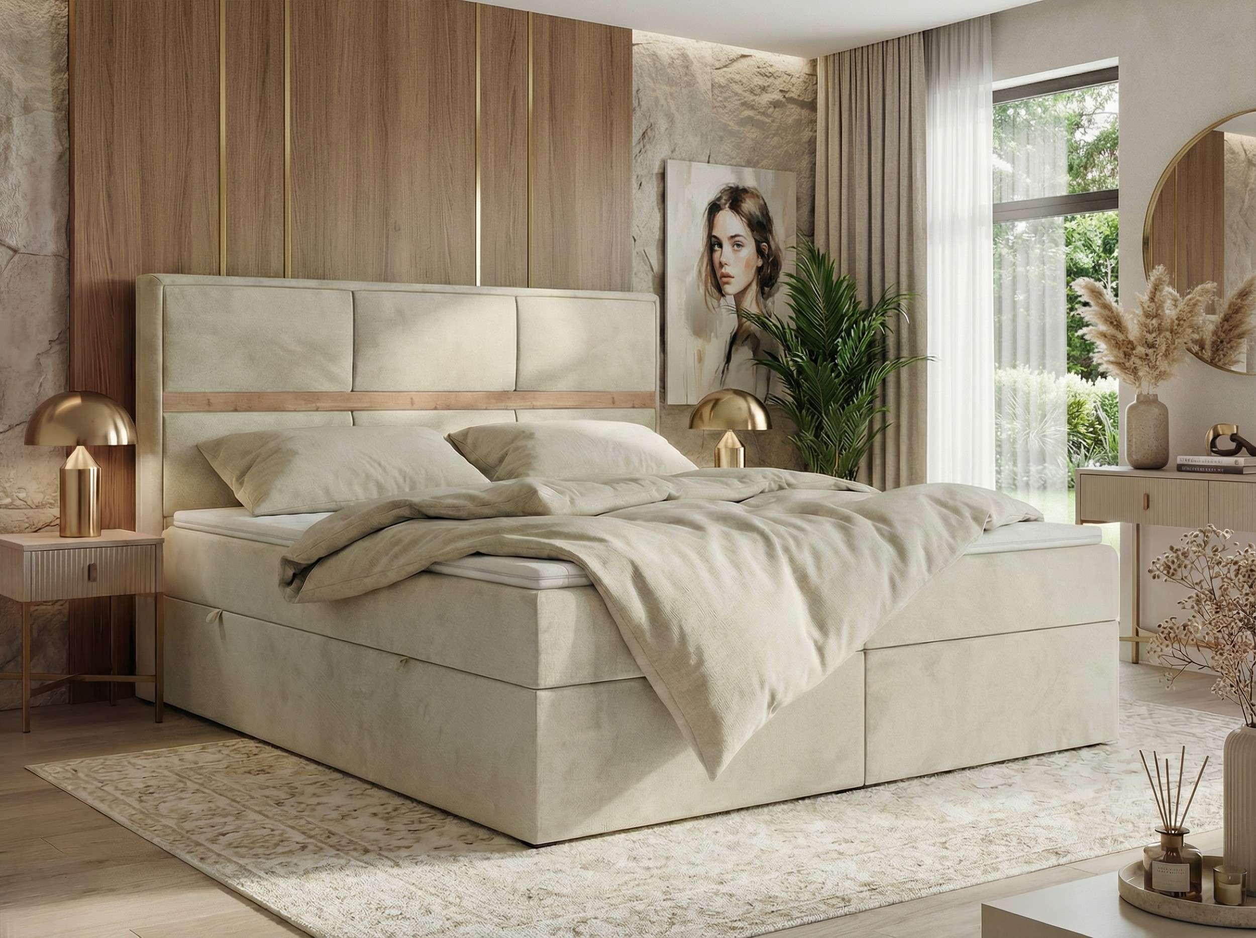 wohnli-moebel-suche-800001605563-1 BOXSPRINGBETT ORVO 180/200 - Beige Velvet - Topper T25 - H4 Textil MKS Möbel > Betten > Boxspringbetten Beige