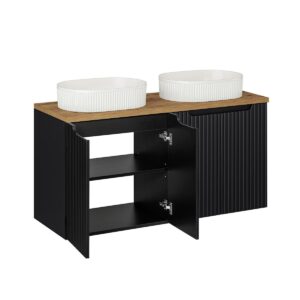 wohnli-moebel-suche-800001605838-1 DOPPELWASCHTISCH 120cm Riva Schwarz und Holz Holzwerkstoff Petits-meubles Möbel > Schränke > Badezimmerschränke > Waschtische Schwarz