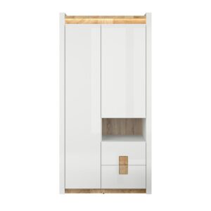 SCHRANK 2 Türen Helios Weiß und Holz Holzwerkstoff Petits-meubles Möbel > Schränke > Kleiderschränke Weiß