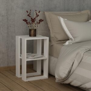 NACHTTISCH Weiß H55 cm – LORRIE Holzwerkstoff Calicosy Möbel > Kommoden & Schubladenschränke > Nachttische Weiß