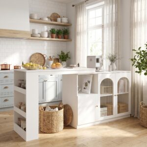wohnli-moebel-suche-800001606643-1 BARSCHRANK 360° drehbar & weiß mit glastüren & flexiblem bartisch Holzwerkstoff Urban Meuble Möbel > Tische > Bartische Weiß