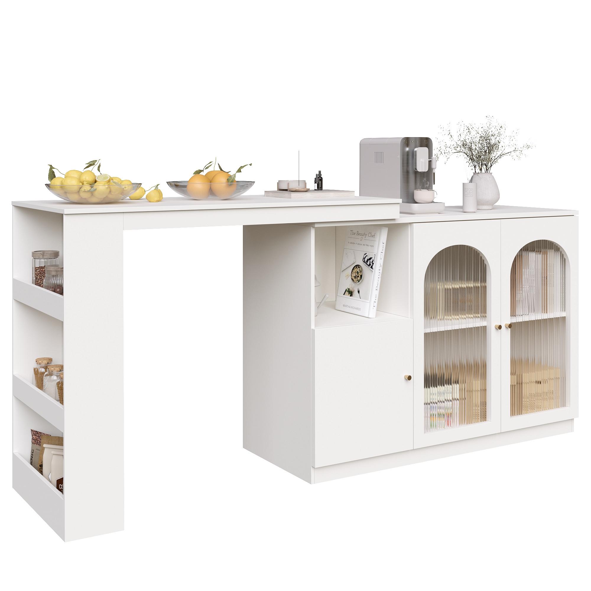 wohnli-moebel-suche-800001606643 Wohnli Möbelsuche - BARSCHRANK 360° drehbar & weiß mit glastüren & flexiblem bartisch