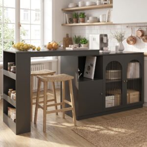 BARSCHRANK 360° drehbar & schwarz mit glastüren & flexiblem bartisch Holzwerkstoff Urban Meuble Möbel > Tische > Bartische Schwarz