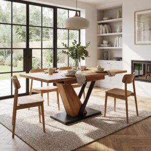 wohnli-moebel-suche-800001606651-1 ESSTISCH ausziehbarer holzoptik & V-gestell 120 bis 160 cm für 4-6 personen Holzwerkstoff Urban Meuble Möbel > Tische > Esstische Braun