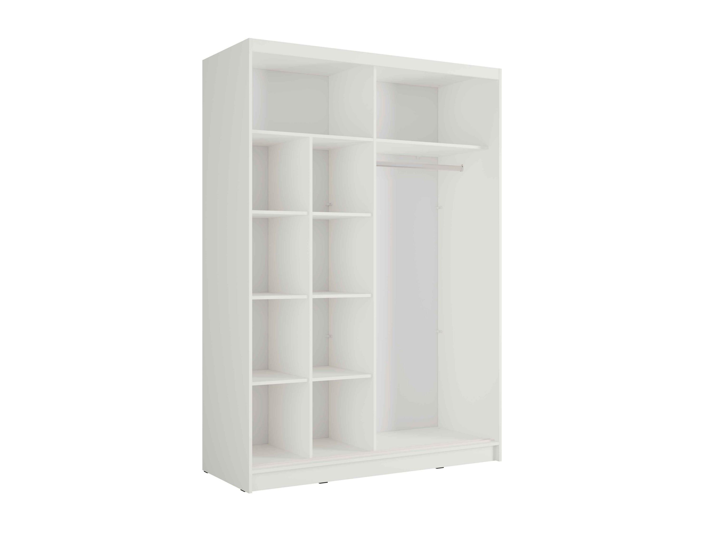 wohnli-moebel-suche-800001609811-1 SCHWEBETÜRENSCHRANK VEYDAR 155/215/62cm 2-türig mit Spiegel Weiß Holzwerkstoff MASSENO Möbel > Schränke > Kleiderschränke > Schwebetürenschränke Weiß