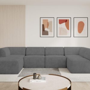 wohnli-moebel-suche-800001616731-1 WOHNLANDSCHAFT Ottomane Links MOVO-L 345x180x78 cm Grau Velours Textil ALTDECOR Möbel > Sofas & Couches > Wohnlandschaften > Wohnlandschaften U-Form Taupe