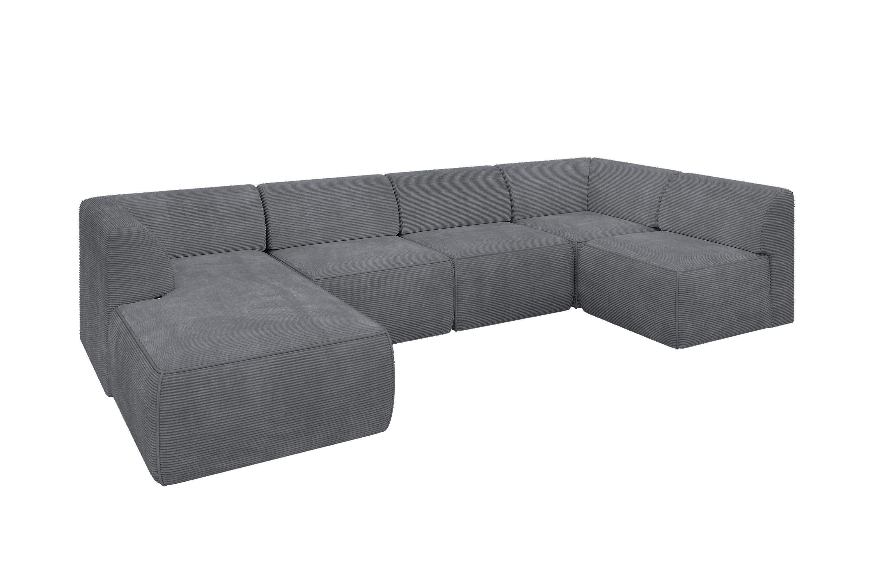 Wohnli Möbelsuche - WOHNLANDSCHAFT Ottomane Links MOVO-L 345x180x78 cm Dunkelgrau Cord
