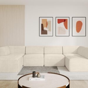wohnli-moebel-suche-800001616761-1 WOHNLANDSCHAFT Ottomane Links MOVO-L 345x180x78 cm Beige Cord Textil ALTDECOR Möbel > Sofas & Couches > Wohnlandschaften > Wohnlandschaften U-Form Beige