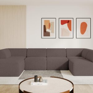 wohnli-moebel-suche-800001616769-1 WOHNLANDSCHAFT Ottomane Links MOVO-L 345x180x78 cm Braun Bouclé Textil ALTDECOR Möbel > Sofas & Couches > Wohnlandschaften > Wohnlandschaften U-Form Braun