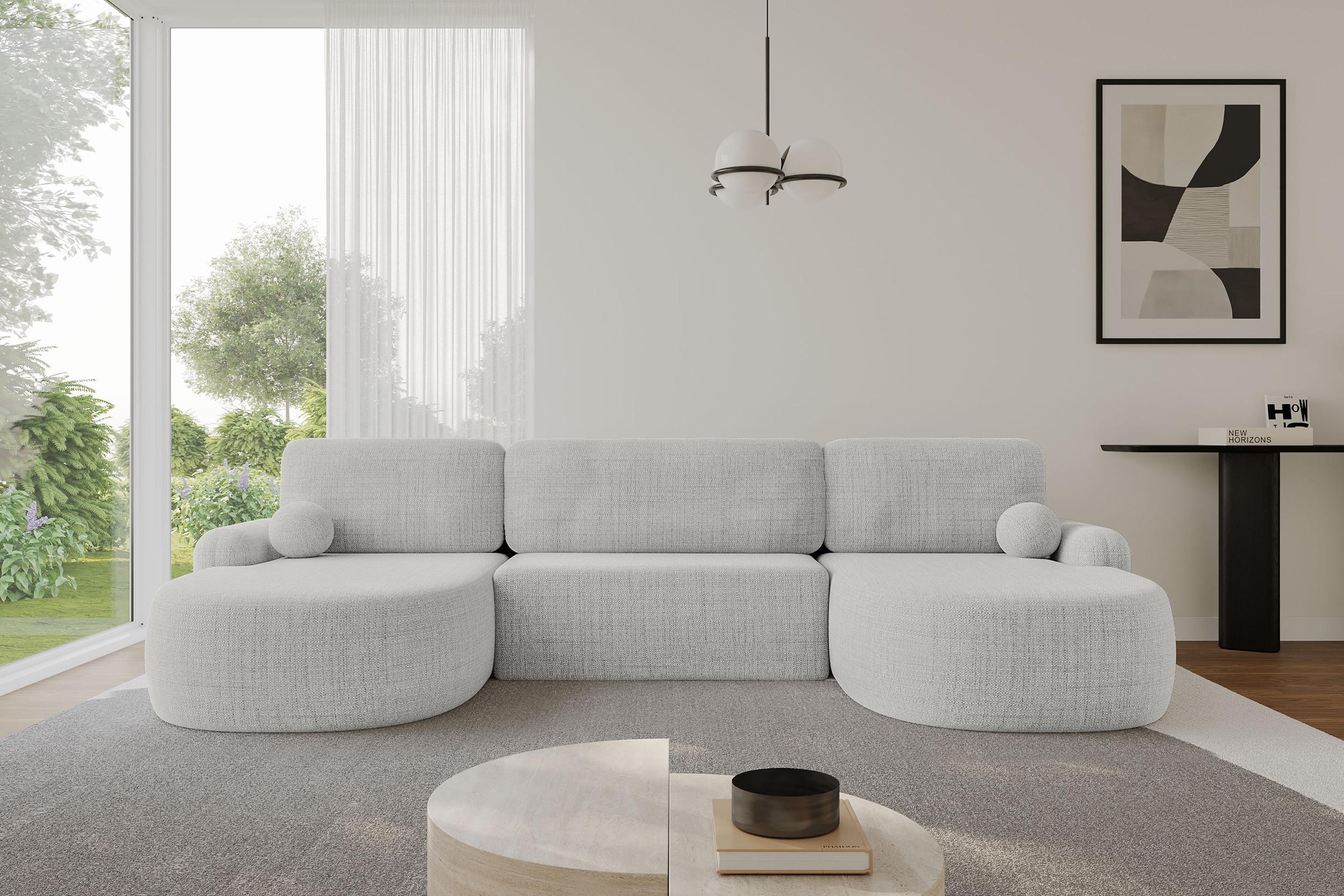 wohnli-moebel-suche-800001616793-1 WOHNLANDSCHAFT mit Schlaffunktion und Bettkasten LIRA-U - 335x172x89 Hellgrau Textil ALTDECOR Möbel > Sofas & Couches > Wohnlandschaften > Wohnlandschaften U-Form Grau