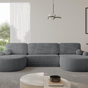 WOHNLANDSCHAFT mit Schlaffunktion und Bettkasten LIRA-U - 335x172x89 Dunkelgrau Textil ALTDECOR Möbel > Sofas & Couches > Wohnlandschaften > Wohnlandschaften U-Form Anthrazit