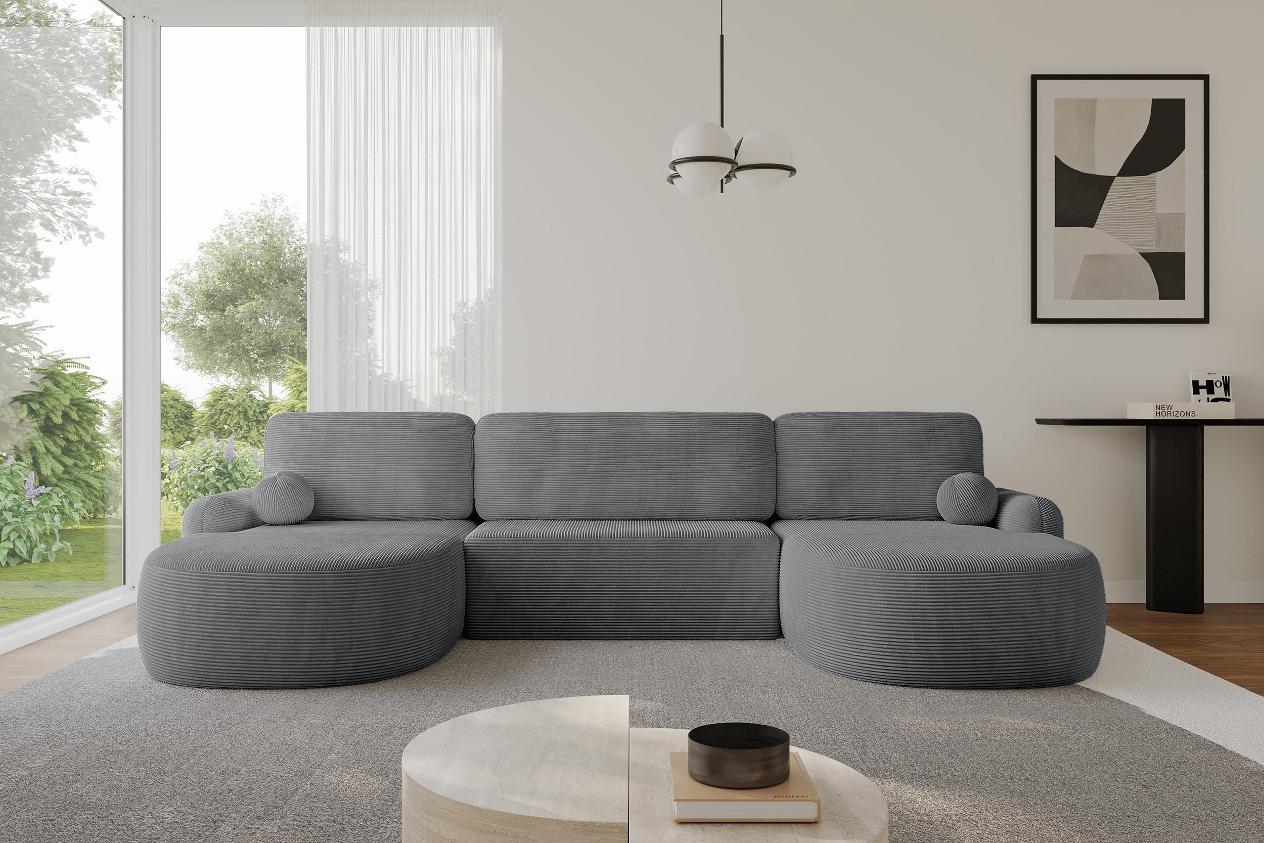 WOHNLANDSCHAFT mit Schlaffunktion und Bettkasten LIRA-U - 335x172x89 Dunkelgrau Textil ALTDECOR Möbel > Sofas & Couches > Wohnlandschaften > Wohnlandschaften U-Form Anthrazit