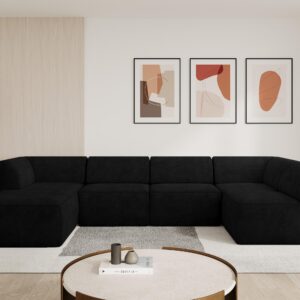 wohnli-moebel-suche-800001616797-1 WOHNLANDSCHAFT Ottomane Links MOVO-L 345x180x78 cm Schwarz Velours Textil ALTDECOR Möbel > Sofas & Couches > Wohnlandschaften > Wohnlandschaften U-Form Schwarz