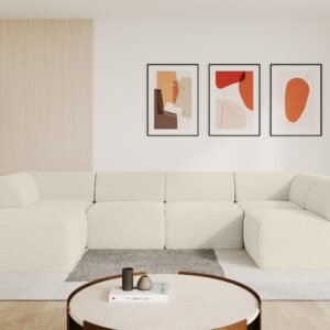 wohnli-moebel-suche-800001616803-1 WOHNLANDSCHAFT Ottomane Links MOVO-L 345x180x78 cm Beige Bouclé Textil ALTDECOR Möbel > Sofas & Couches > Wohnlandschaften > Wohnlandschaften U-Form Braun
