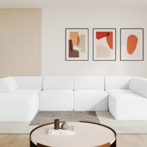 wohnli-moebel-suche-800001616805-1 WOHNLANDSCHAFT Ottomane Links MOVO-L 345x180x78 cm Weiß Bouclé Textil ALTDECOR Möbel > Sofas & Couches > Wohnlandschaften > Wohnlandschaften U-Form Weiß