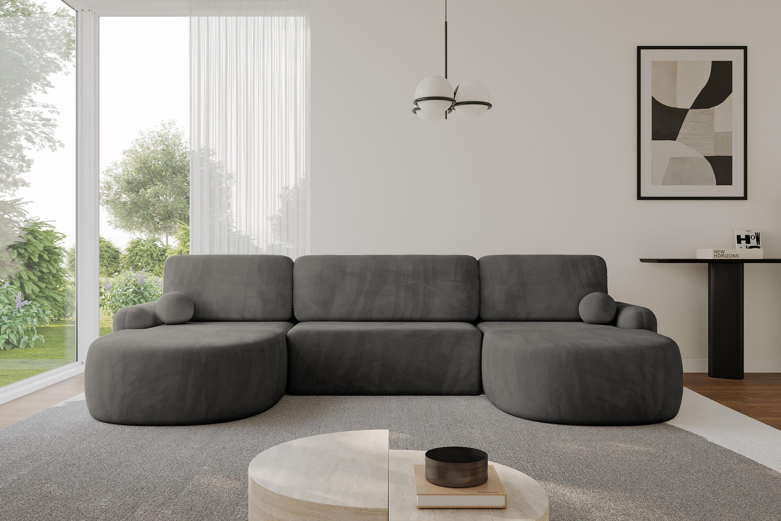wohnli-moebel-suche-800001616829-1 WOHNLANDSCHAFT mit Schlaffunktion und Bettkasten LIRA-U - 335x172x89 Dunkelgrau Textil ALTDECOR Möbel > Sofas & Couches > Wohnlandschaften > Wohnlandschaften U-Form Grau