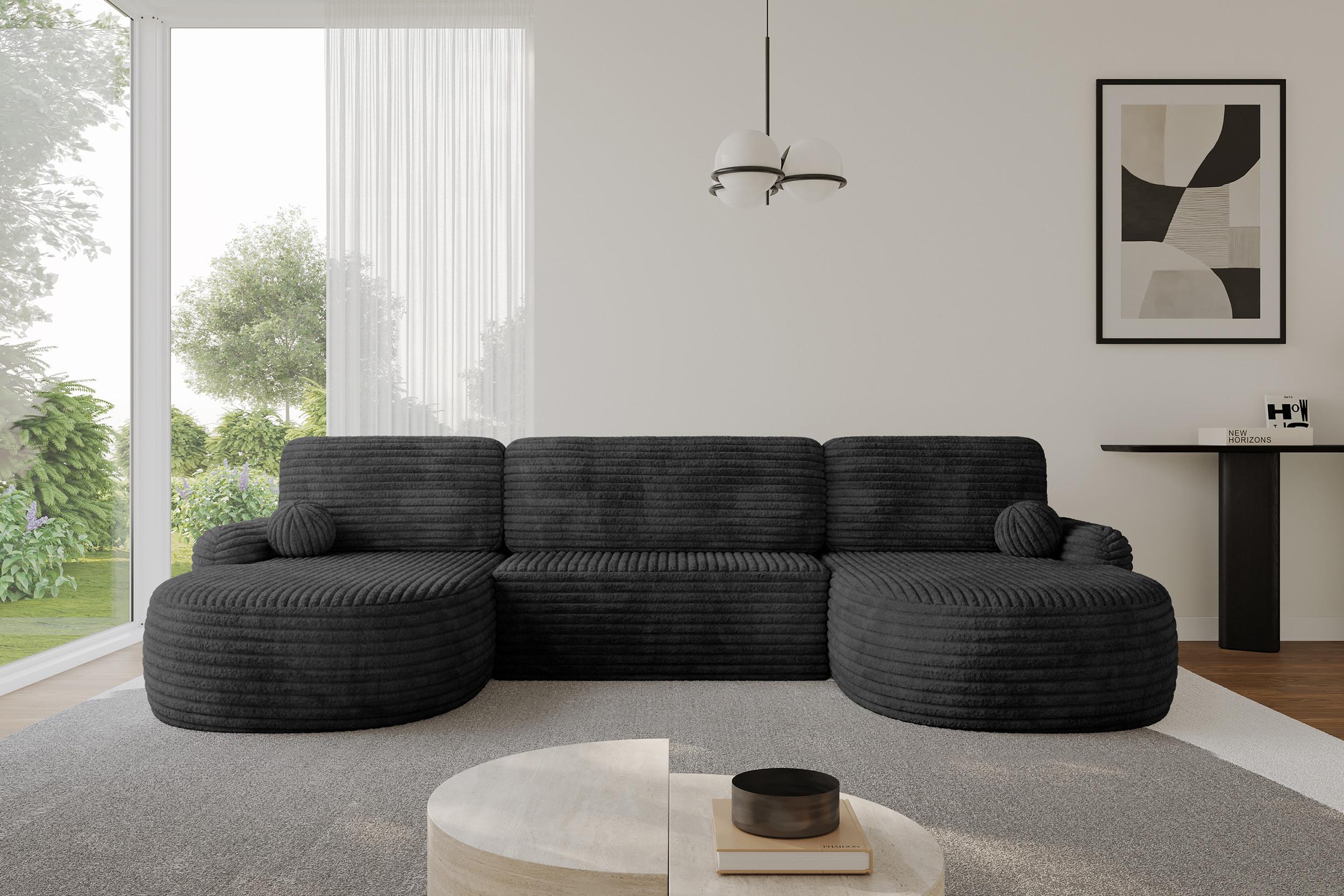 wohnli-moebel-suche-800001616834-1 WOHNLANDSCHAFT mit Schlaffunktion und Bettkasten LIRA-U - 335x172x89 Schwarz Textil ALTDECOR Möbel > Sofas & Couches > Wohnlandschaften > Wohnlandschaften U-Form Schwarz