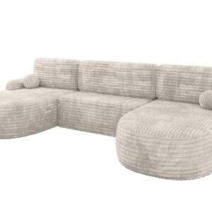 Wohnli Möbelsuche - WOHNLANDSCHAFT mit Schlaffunktion und Bettkasten LIRA-U - 335x172x89 Creme