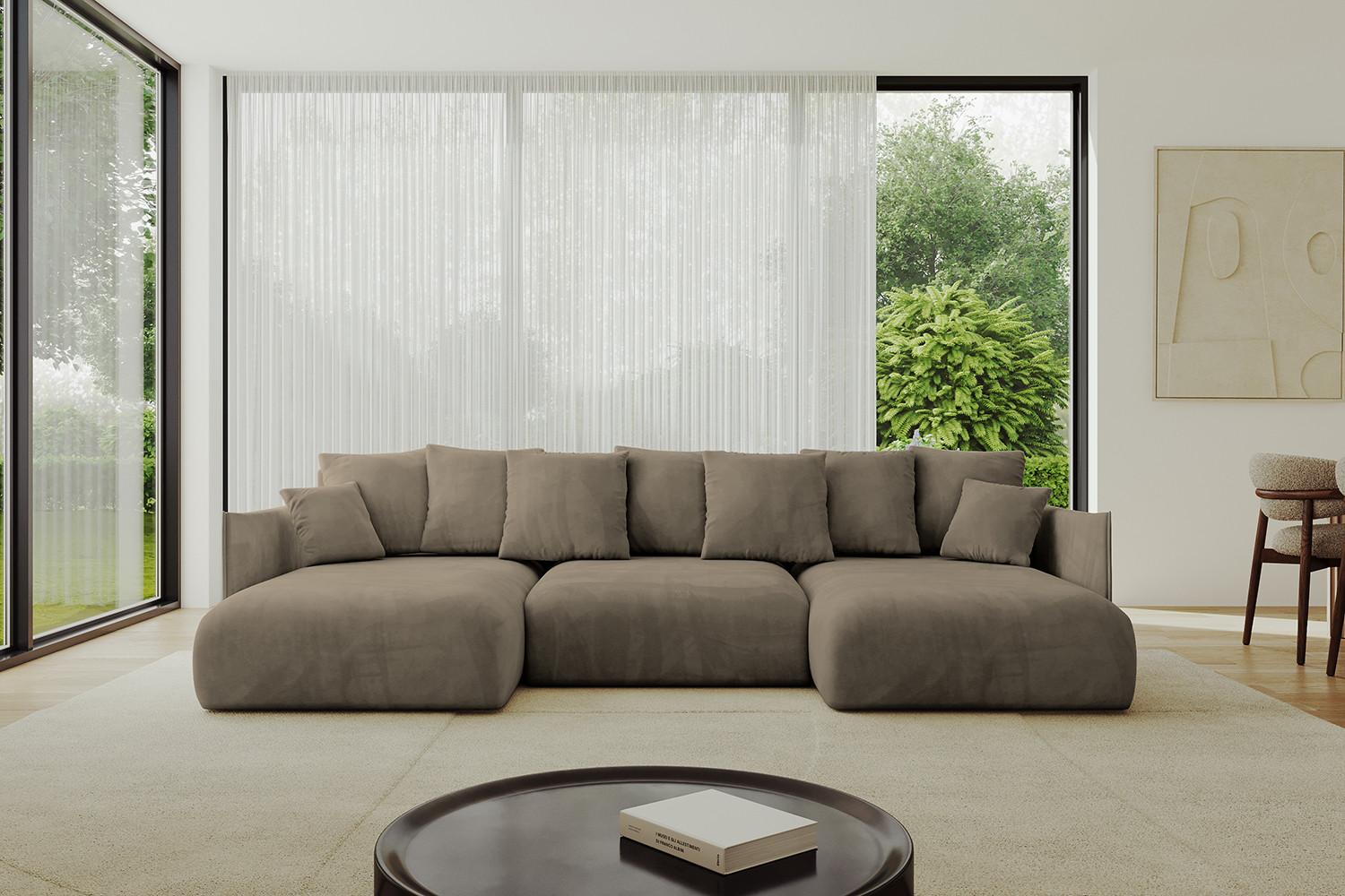 wohnli-moebel-suche-800001616855-1 WOHNLANDSCHAFT mit Schlaffunktion und Bettkasten ONESK-U 317x177x72 Braun Velours Textil ALTDECOR Möbel > Sofas & Couches > Wohnlandschaften > Wohnlandschaften U-Form Braun