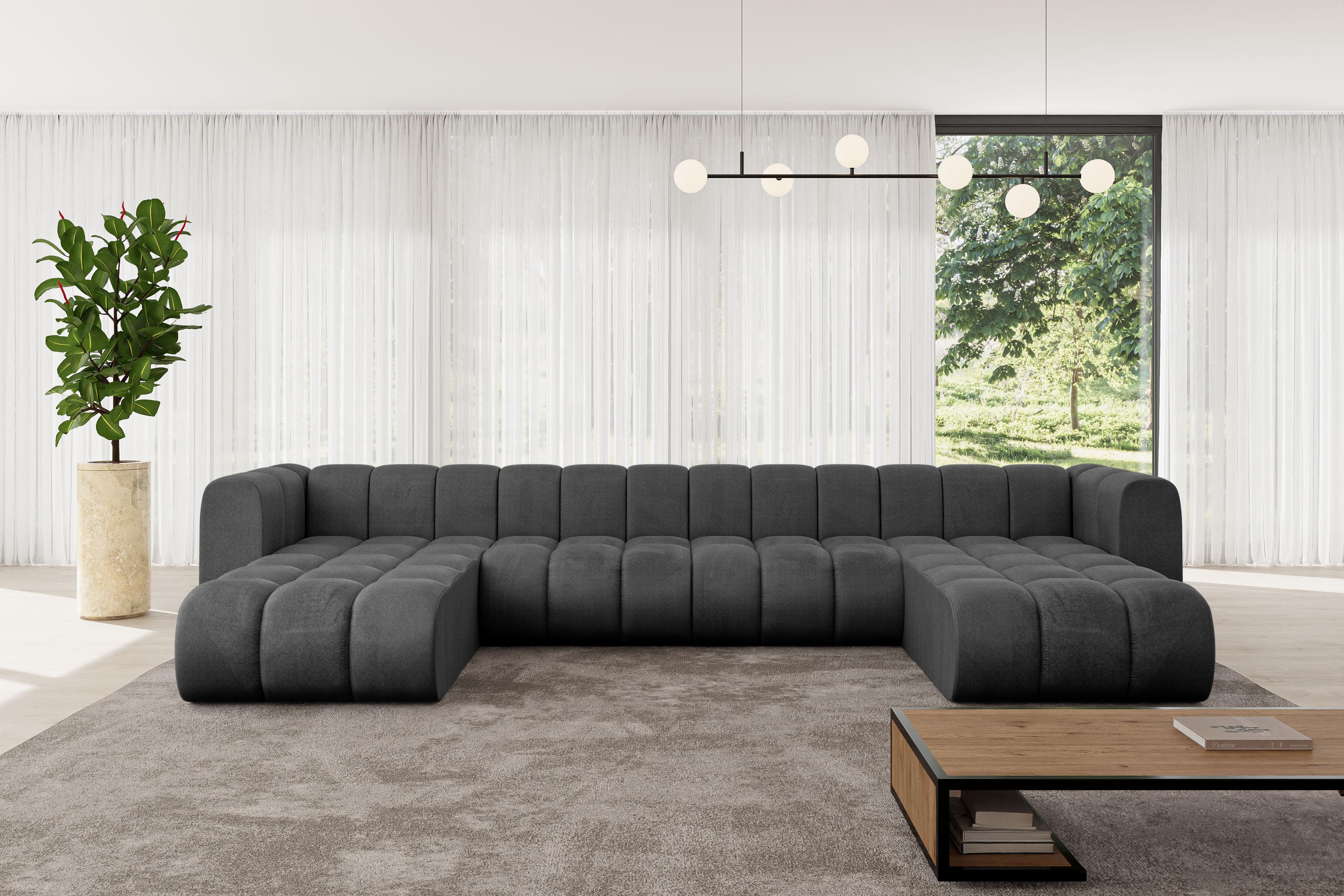 WOHNLANDSCHAFT modulares Sofa Joren-U2 - 410x177x70 cm Schwarz Textil ALTDECOR Möbel > Sofas & Couches > Wohnlandschaften > Wohnlandschaften U-Form Schwarz